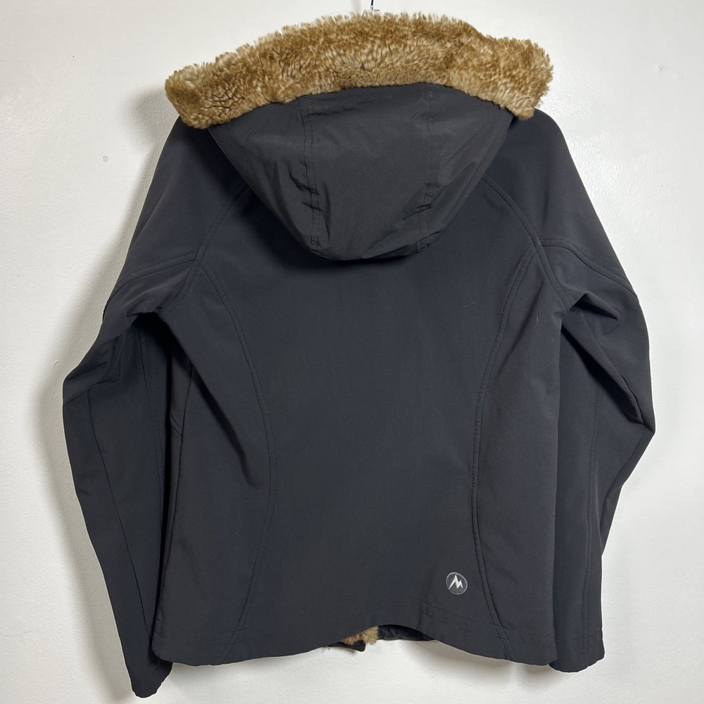 Marmot Women L Jacket Black Faux Fur Lined Hooded 3896 - Picture 8 of 10